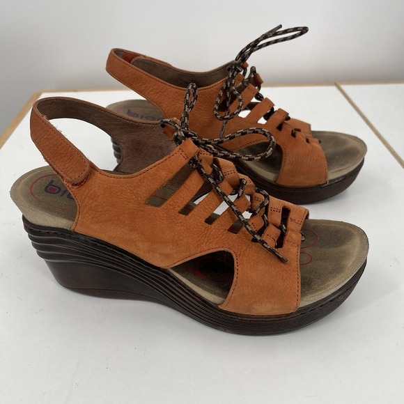 Bionica Women's Ghillie Sirus Wedge Leather Sandals Size 9.5 Orange Cognac - Picture 6 of 12
